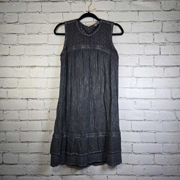 KNOX ROSE SLEEVELESS TUNIC DRESS EYELET LACE CHARCOL GRAY DISTRESSED SIZE XS - Picture 2 of 7